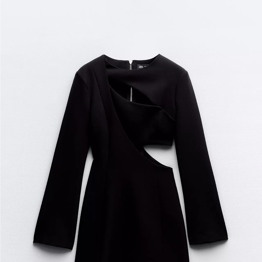 Zara Black Asymmetrical Long Sleeve Sheath Dress - Picture 1 of 2